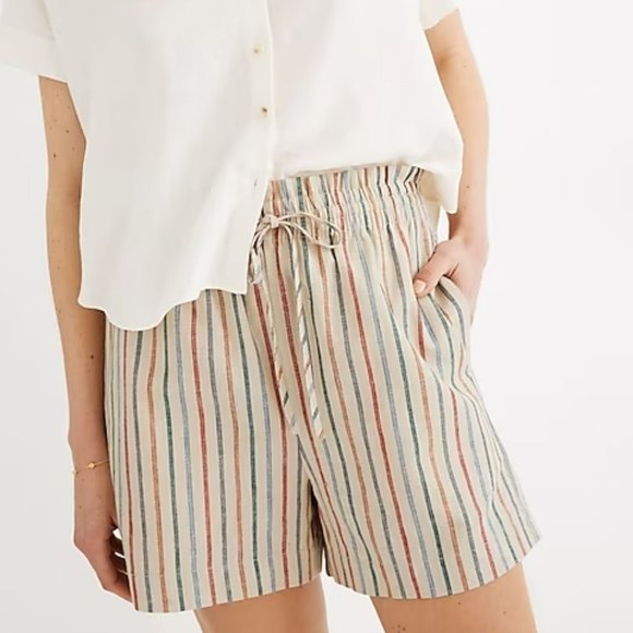 Madewell Pants - NWT Madewell Rainbow Stripe Shorts S Pull On Drawstring Cotton Linen